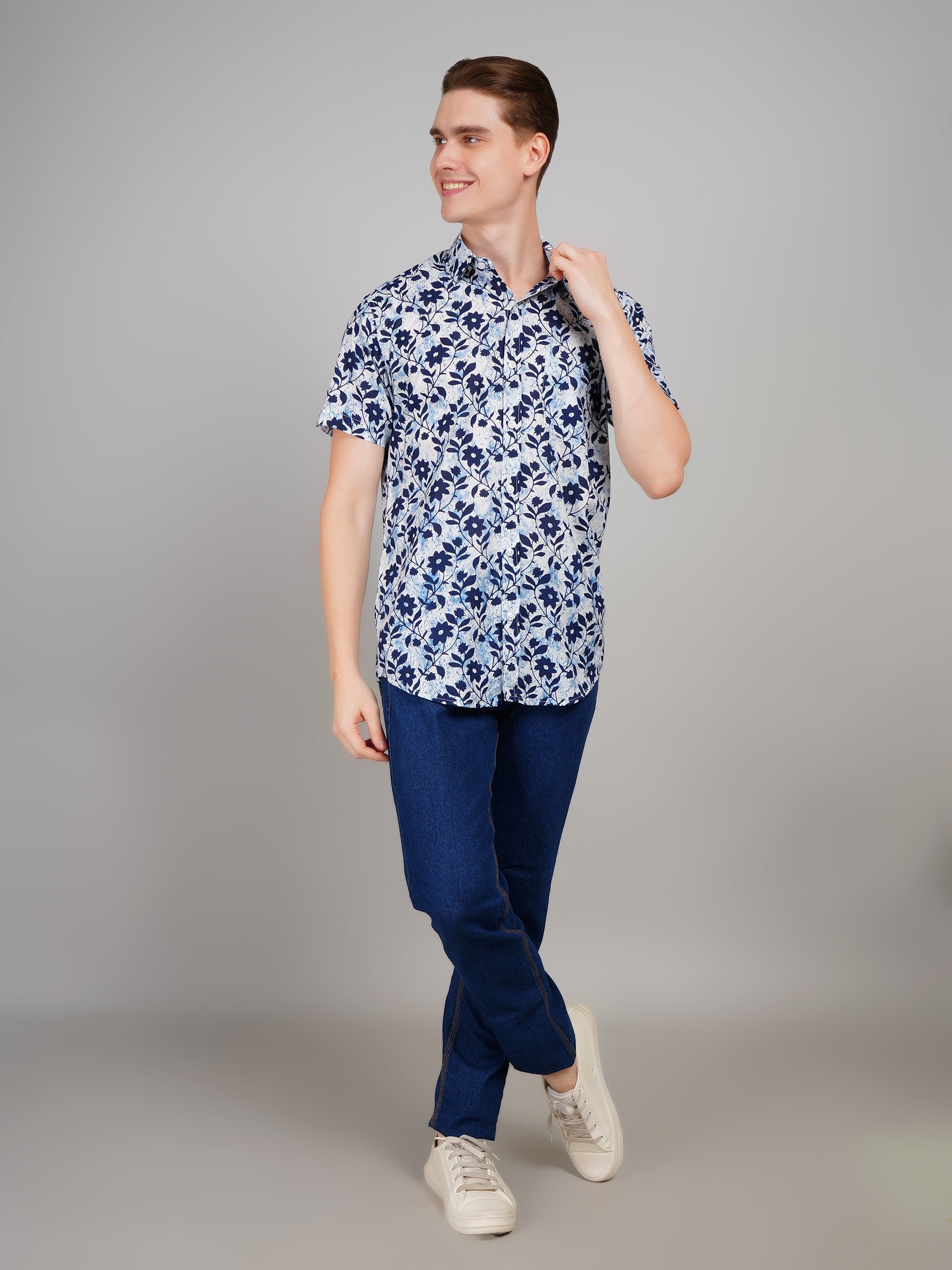 Louis Monarch Premium Jaipuri Printed Cotton Off White Half Sleeve Casual Shirt